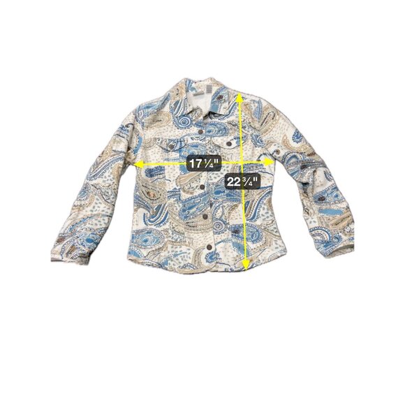 Chicos Paisley Print Cotton Jacket Womens Size S Button Front Beige Blue - Picture 6 of 10